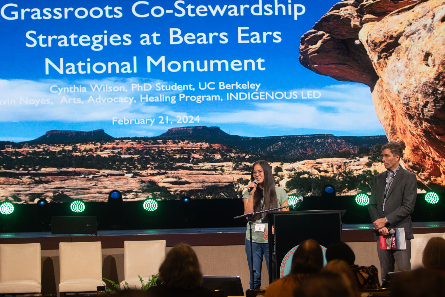Cynthia Wilson (Diné), PhD student in ESPM, speaking stewardship efforts