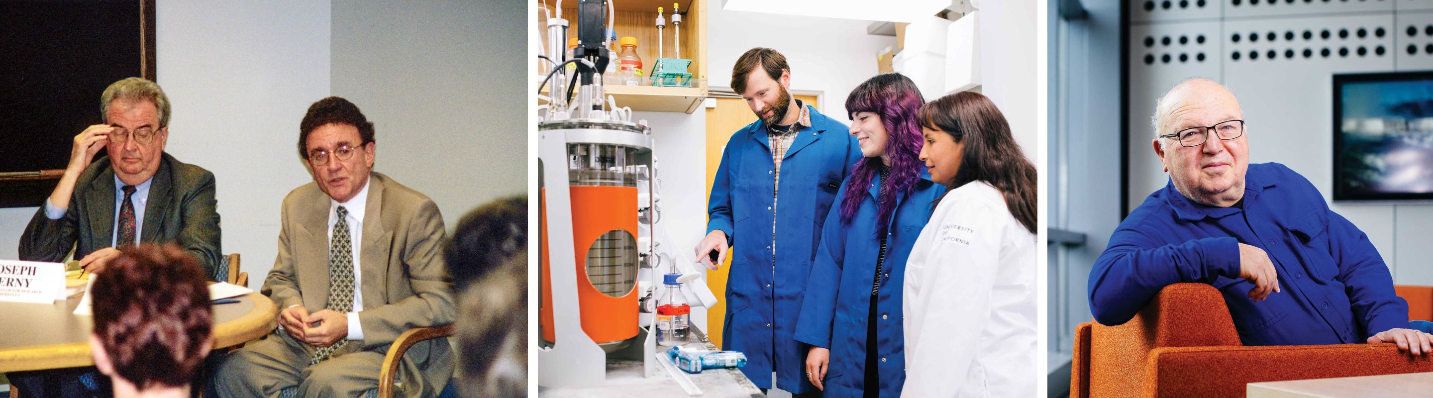 A composite image featuring men and women in various formal and research settings.