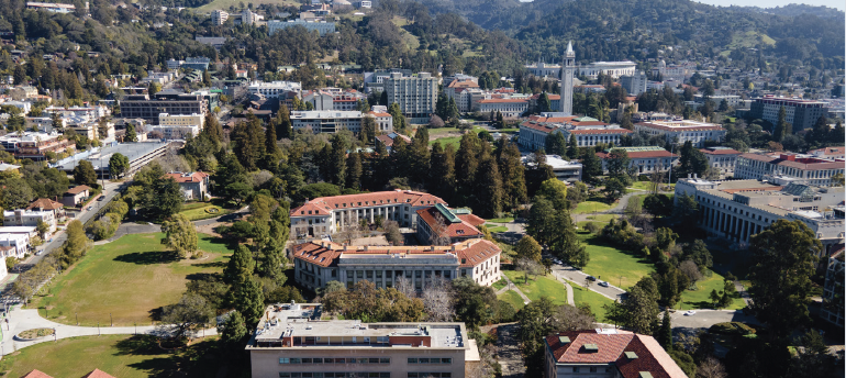 An aerial image of the Rausser College campus buildings.