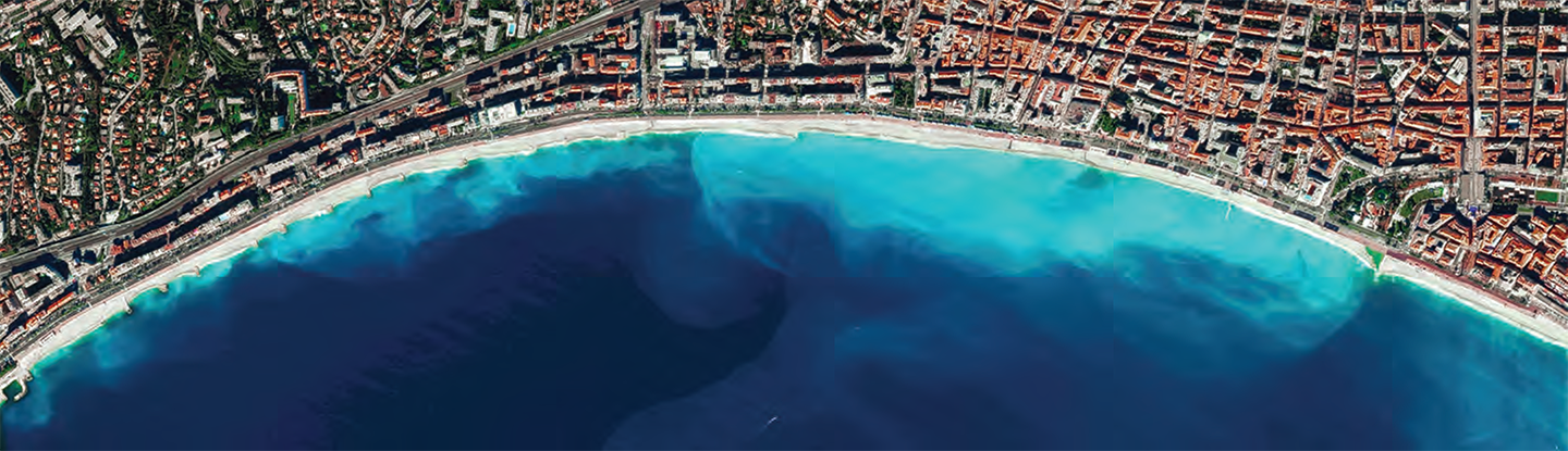 aerial photograph of an urban coastline