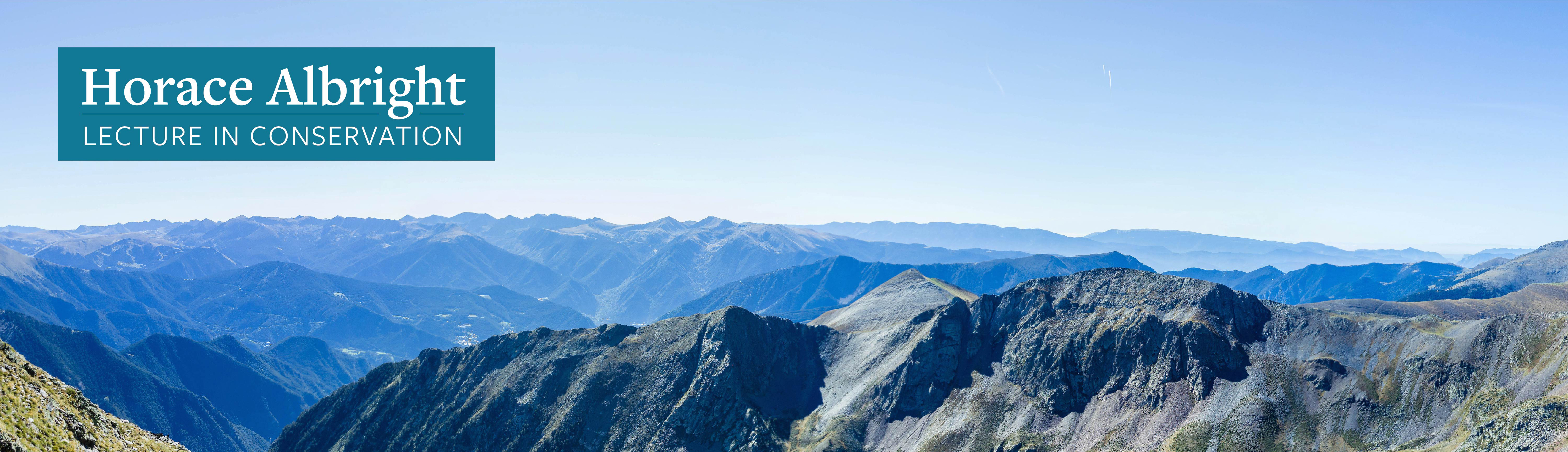 Horace Albright lecture logo over an image of a mountain range