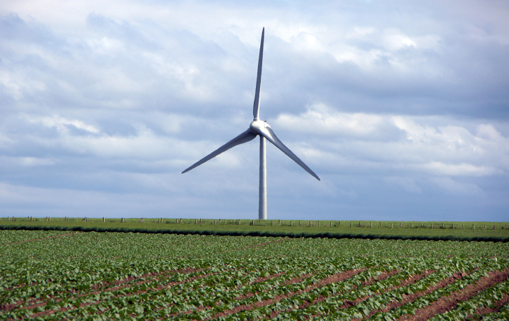 Wind turbine on a farm