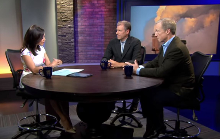 Photo of Dan Kammen on a news show. 