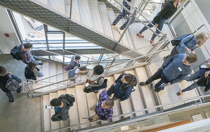 Photo of a staircase in Chou Hall. 