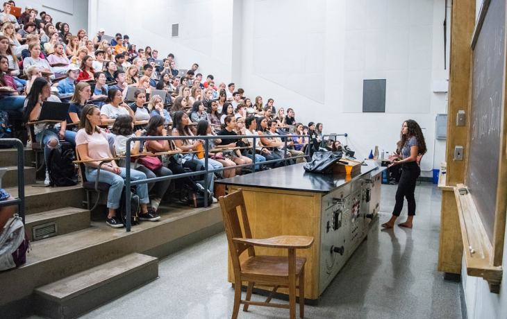Image of student talking to classroom 