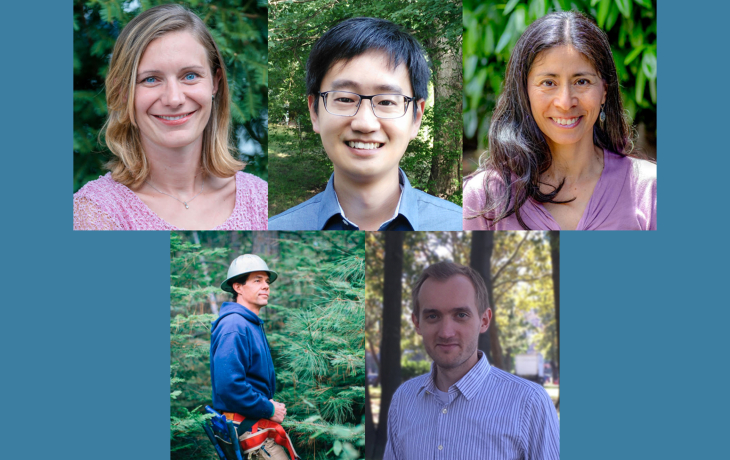 Incoming faculty members' headshots against a blue background.