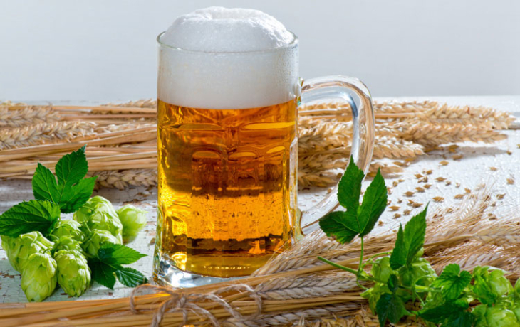 A glass of beer and hops
