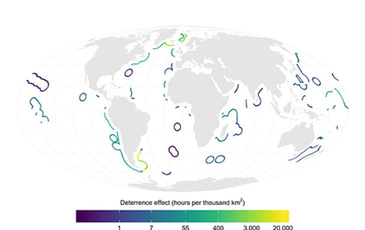 A map showing deterrence effect by EEZ-sea region. 