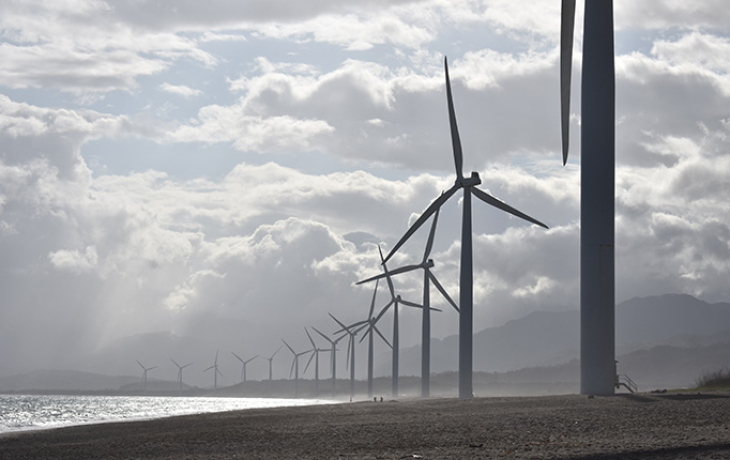 Wind turbines on a beach