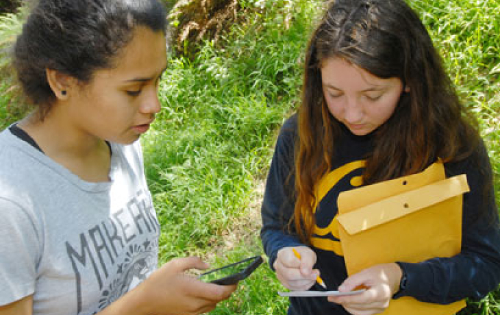 two volunteers collect samples