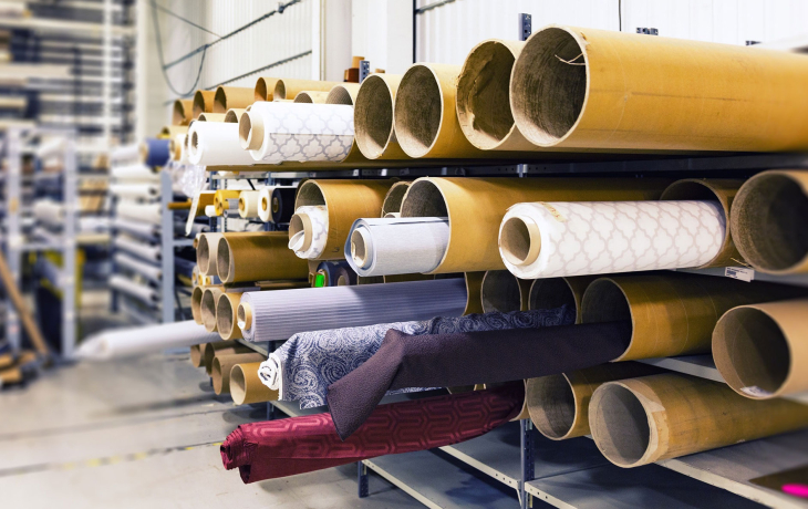 Rolled fabric in a building.