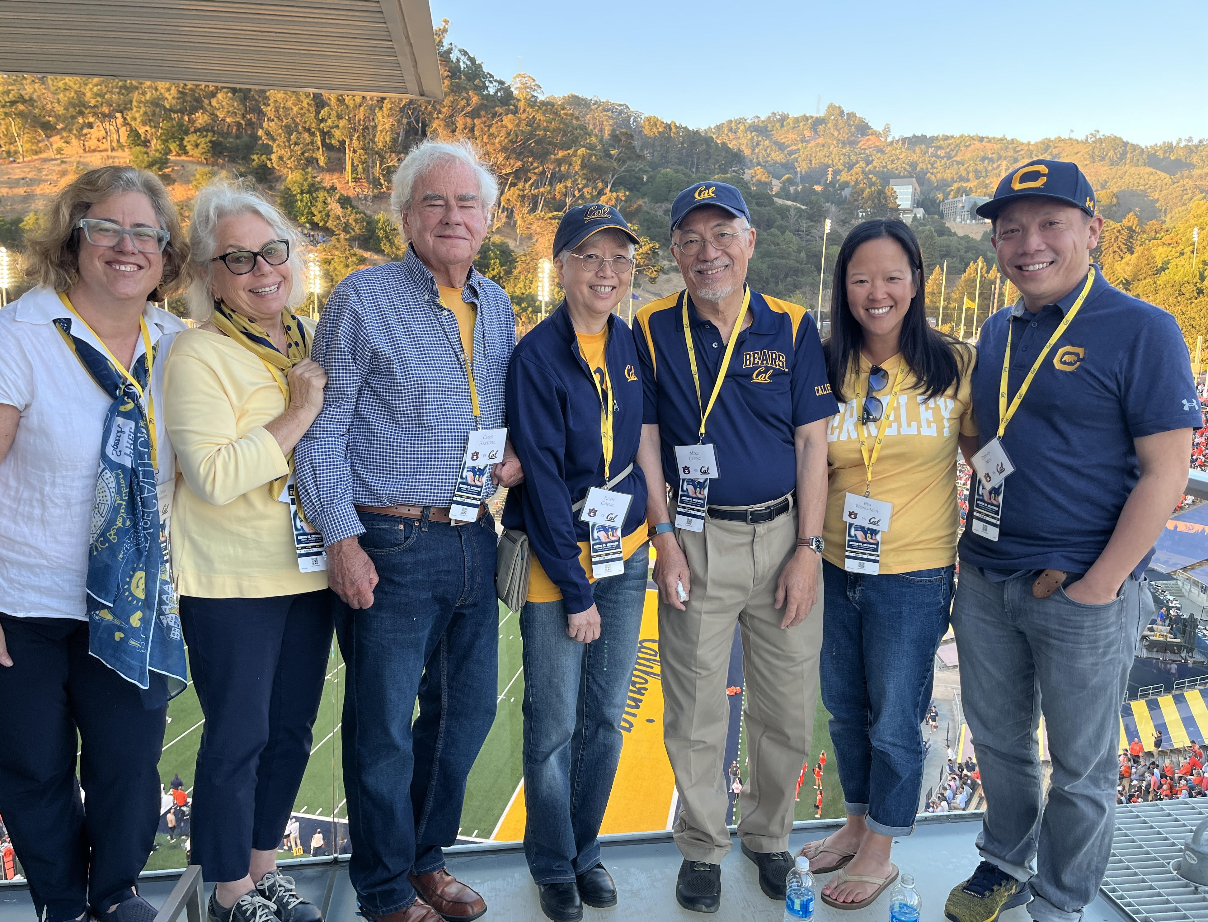 A group of people at a football game.
